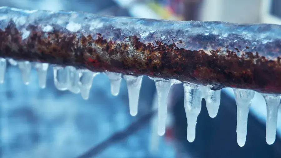 Ice hanging from a frozen supply pipe during a Wake Forest cold snap